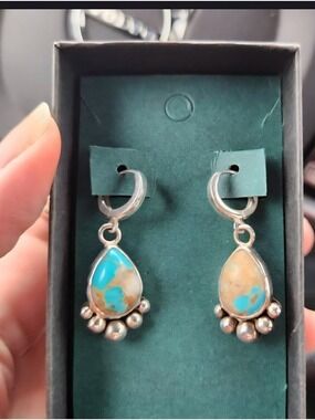 Kingman Turquoise Sterling Silver Huggie Earrings